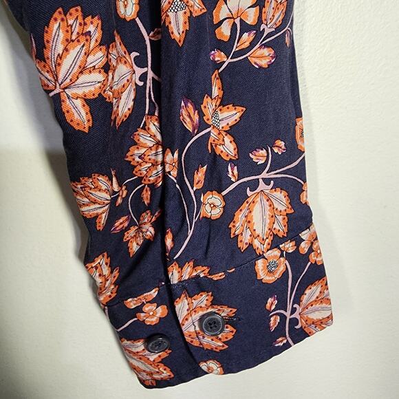 Orvis Silk Shirt S Blue Floral Long Sleeve Button Lightweight Preppy Coastal - Picture 7 of 11